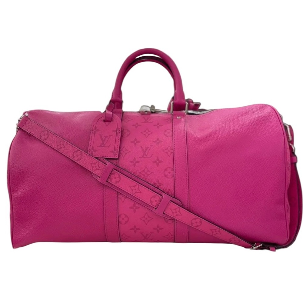 ✨🛍️ Louis Vuitton Pink Taigarama Keepall Bandouliere 50 Travel Bag